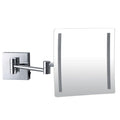 LED magnifying mirror on a silver swivel arm, wall mounted