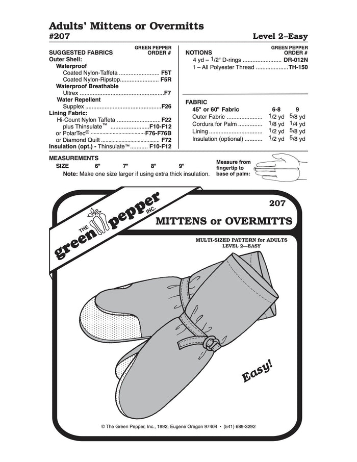 Adult Overmitts or Insulated Mittens Pattern - 207 - The Green Pepper Patterns - Simplifi Fabric