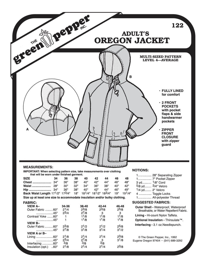 Adult’s Oregon Jacket Pattern - 122 - The Green Pepper Patterns - Simplifi Fabric