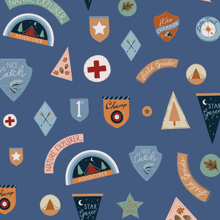 Adventure Club Campout - Blue - Backwoods and Boots - Softly Studio - Cloud 9 Fabrics - Poplin - Simplifi Fabric