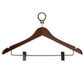 Anti-theft wooden clothes hanger in brown with security ring and clips