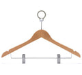 Anti-theft wooden clothes hanger in natural finish with security ring
