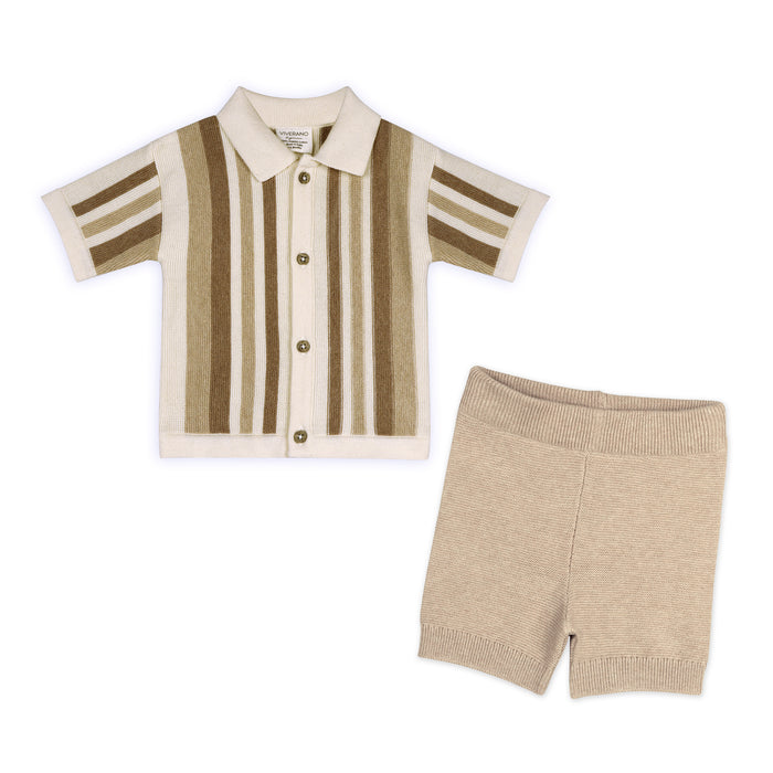 Archie Textured Stripe Baby Shirt & Shorts Set (Organic Cotton)