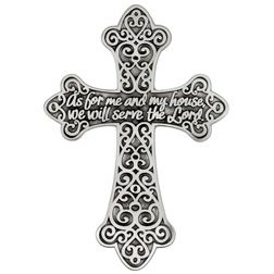 As For Me and my House, we will Serve the Lord pewter cross, 5-5/8" tall
