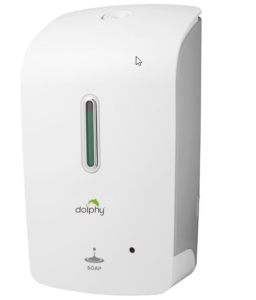 Automatic soap and sanitiser dispenser in white, 1 litre sensor-operated wall unit