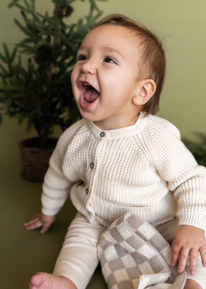 Avery Button & Pocket Chunky Sweater Knit Baby Cardigan (Organic Cotton)
