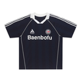 Black Baenbofu performance soccer jersey with white collar, stripe accents, and chest logo on a clean white background