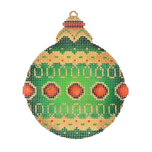 BB 3127 - Jeweled Christmas Ball - Green with Red Jewels