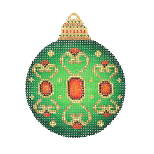 BB 3130 - Jeweled Christmas Ball - Green with Red Jewels