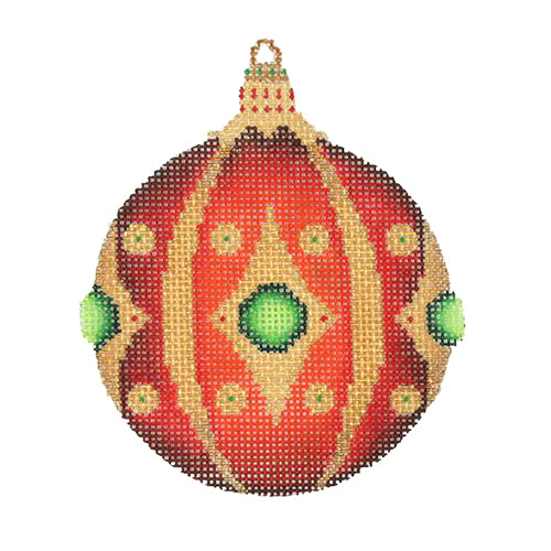 BB 3131 - Jeweled Christmas Ball - Red with Green Jewels