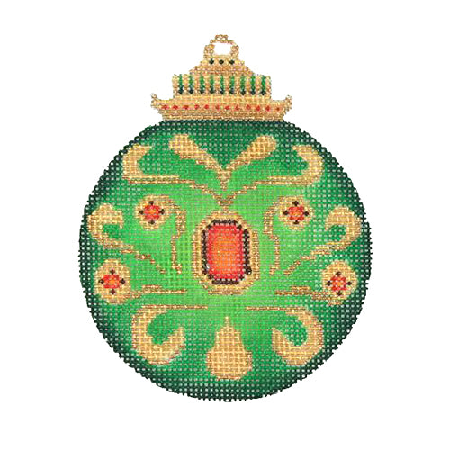 BB 3132 - Jeweled Christmas Ball - Green with Red Jewels