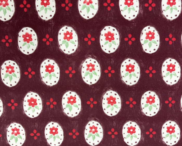 Bijou Flower Stretch Denim - Burgundy - Oeko - Tex 100 - Fabric Godmother - Simplifi Fabric
