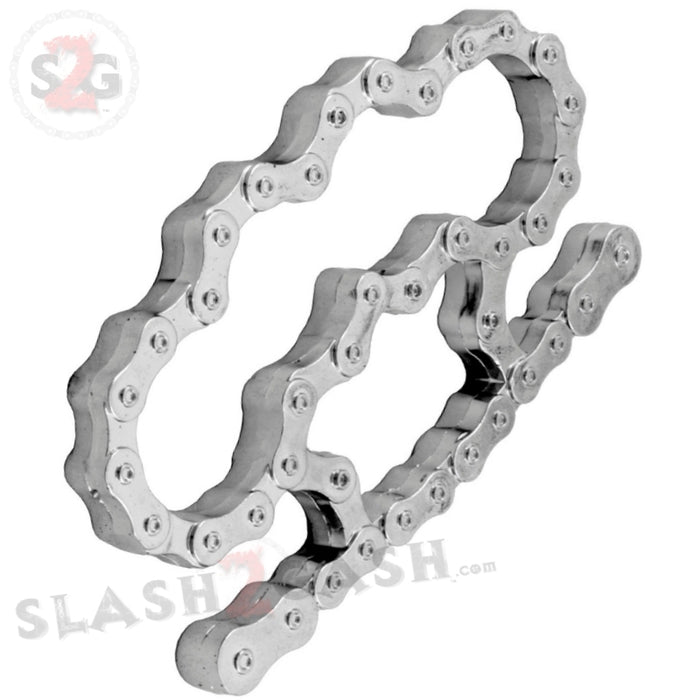 Bike Chain Link Brass Knuckles Heavy Duty Motorcycle Biker Paperweight - Silver/Chrome