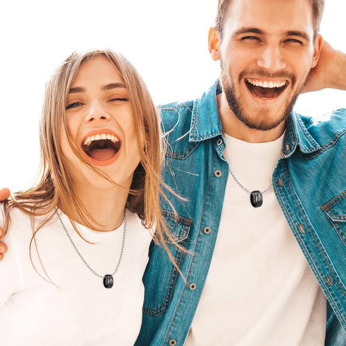 Biker Couple Pendant Necklaces - Her King His Queen Crown Letter Necklaces - My Girlfriend - Gnw13003