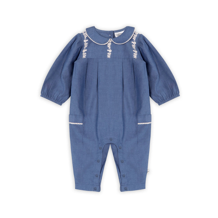 Brooklyn Soft Chambray Baby Jumpsuit & Headband Set (Organic Cotton)