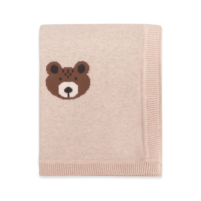 Brown Bear - Jacquard Sweater Knit Baby Blanket (Organic Cotton) - Folded