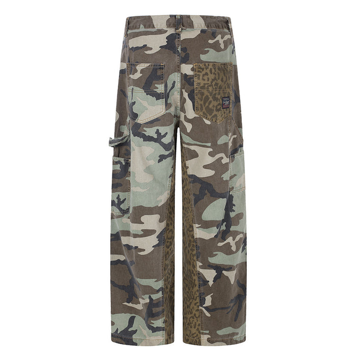 Back view of camouflage patchwork cargo pants with two back pockets