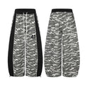 Gray camouflage wide-leg sweatpants shown from front and back with black side panels and number 41 patch