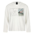 Off-white relaxed-fit long-sleeve crew neck tee with dual carousel horse graphic print on chest