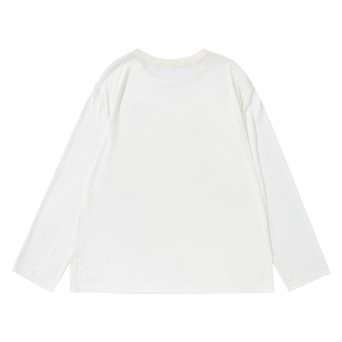 Plain off-white long sleeve crew neck shirt shown from the back
