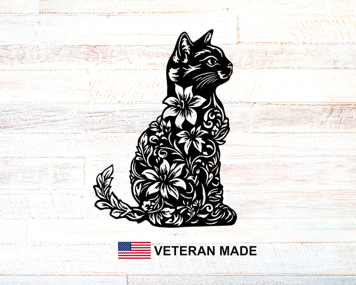 Cat with Flowers in body Metal Sign - Madison Iron and Wood