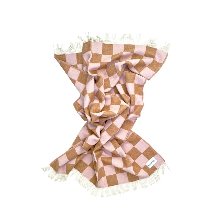 Checkerboard Terra Brown Pink Blanket - Rugs by Roo