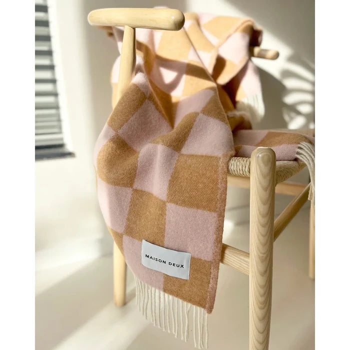 Checkerboard Terra Brown Pink Blanket - Rugs by Roo