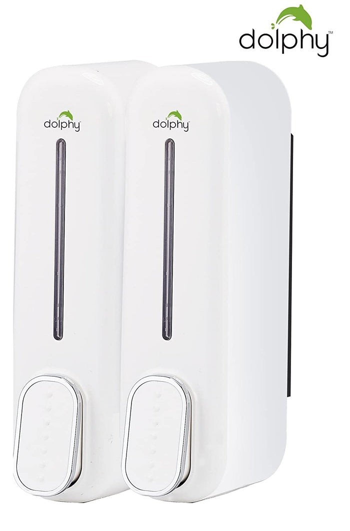 CLASSIC dual soap and shampoo dispenser in white, twin 300ml chambers wall mounted