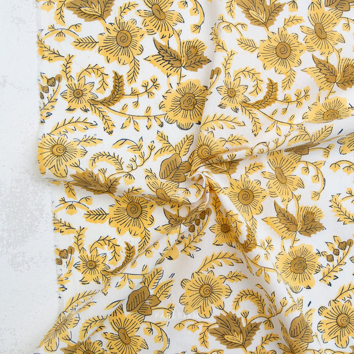 Country Floral - Yellow - Indian Block Prints Cottage - Fableism Supply Co. - Simplifi Fabric