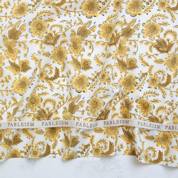 Country Floral - Yellow - Indian Block Prints Cottage - Fableism Supply Co. - Simplifi Fabric