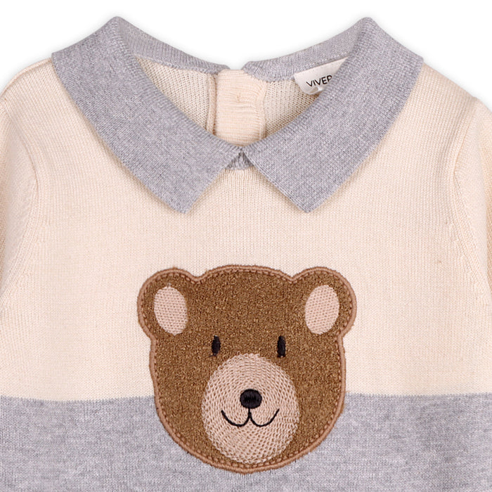 Cuddly Bear Applique Sweater Knit Collar Baby Pullover (Organic Cotton)