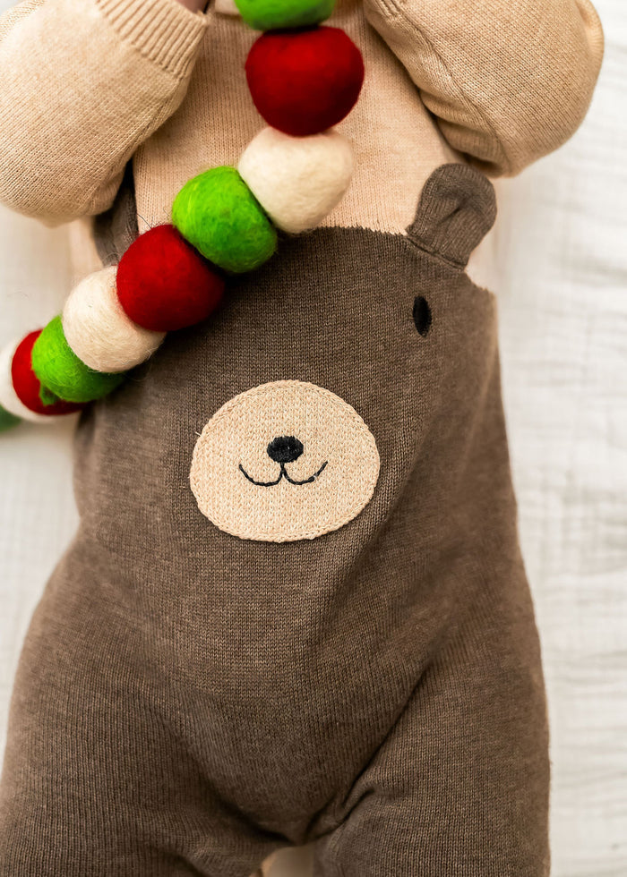 Cuddly Bear Embroidered Sweater Knit Baby Jumpsuit (Organic Cotton)