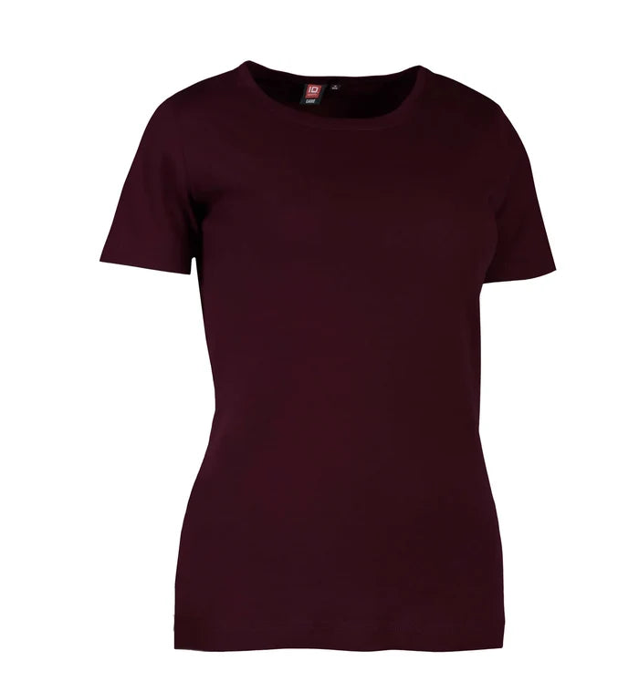 Dam t-shirt med rund hals i mörk bordeaux