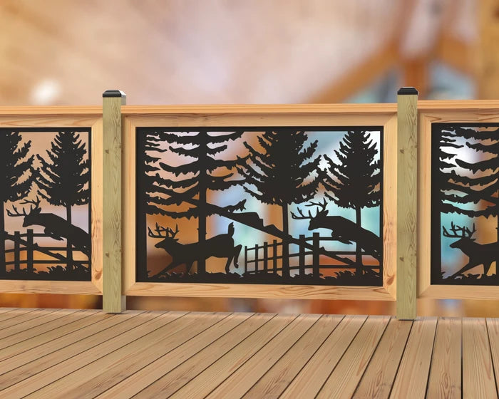 Deer Jumping Scene Railing Panel Insert - Madison Iron and Wood