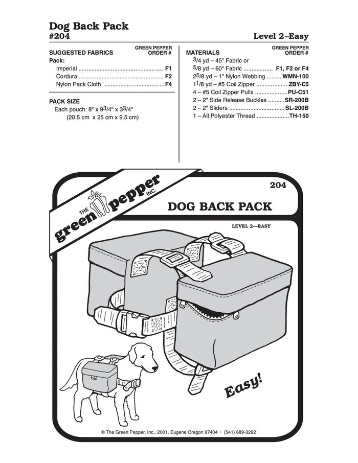 Dog Back Pack Pattern - 204 - The Green Pepper Patterns - Simplifi Fabric