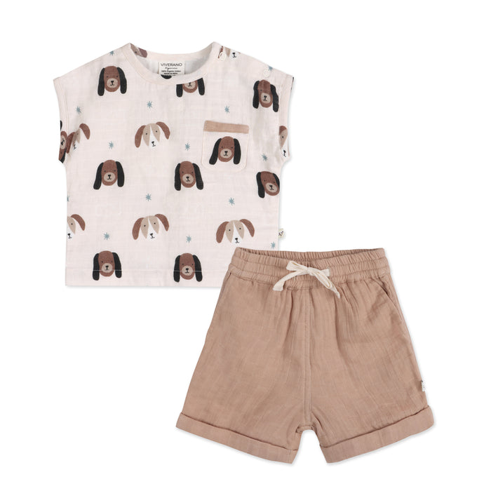 Doggies Baby Top + Shorts Set (Organic Muslin)