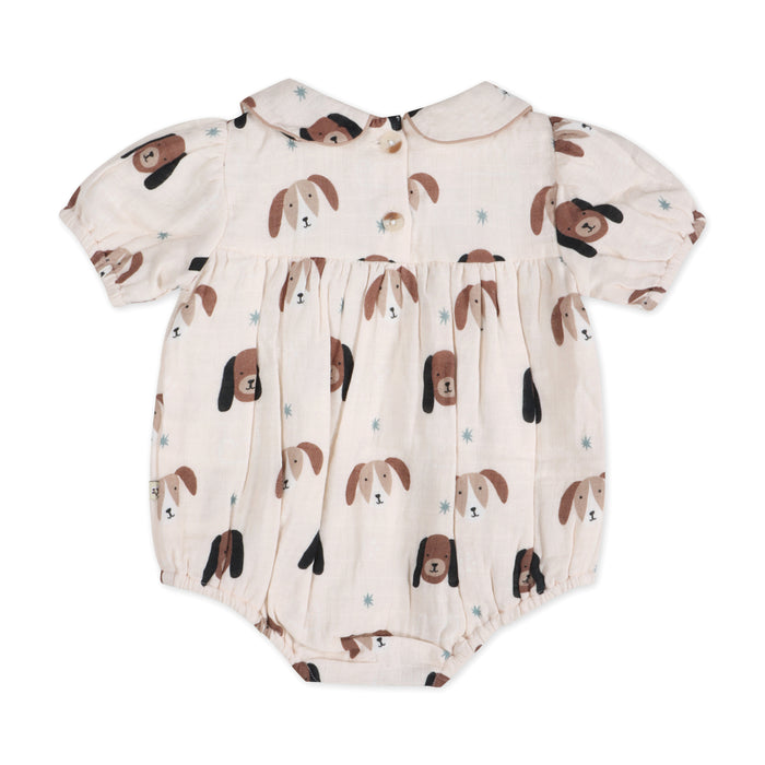 Doggies Peter Pan Collar Baby Romper Back (Organic Muslin)
