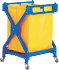 Folding X-frame laundry linen trolley in blue with removable canvas bag