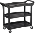 Three-tier commercial tableware and dish clearing trolley in black with side handles