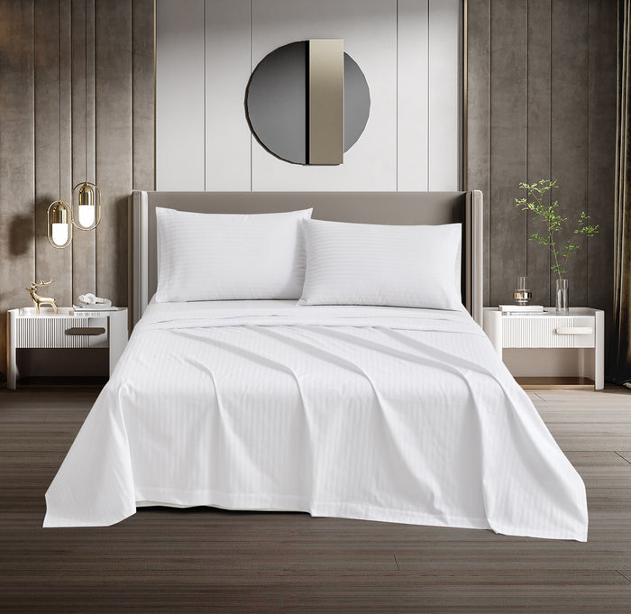 Dolphy Linen 50/50 Polycotton 10mm Satin Stripe White Commercial Sheet Set