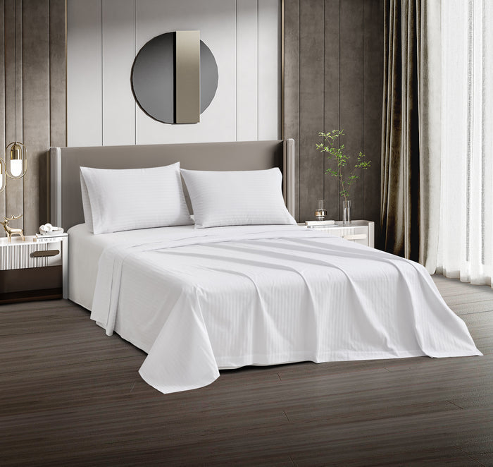 Dolphy Linen 50/50 Polycotton 10mm Satin Stripe White Commercial Sheet Set