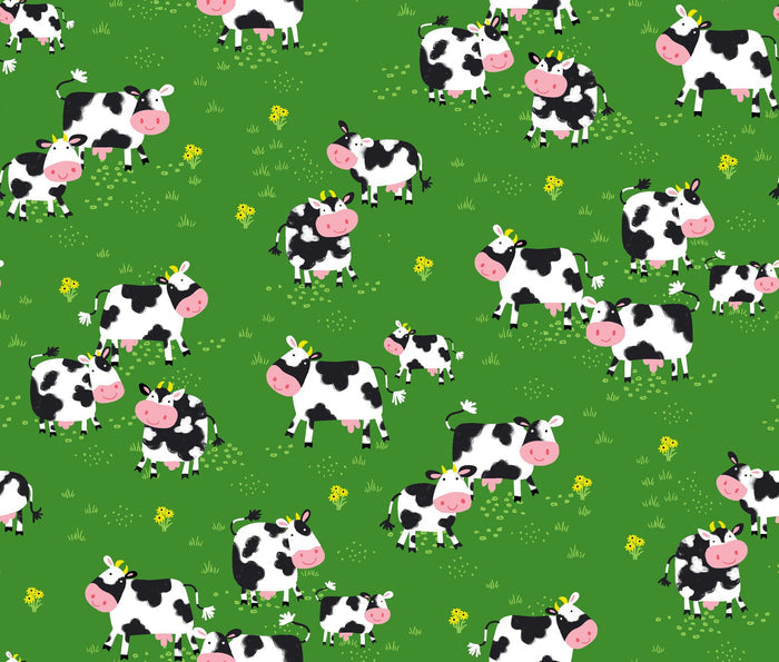 Double Sided Flannel Blanket - Fun Flannel- Cows Green