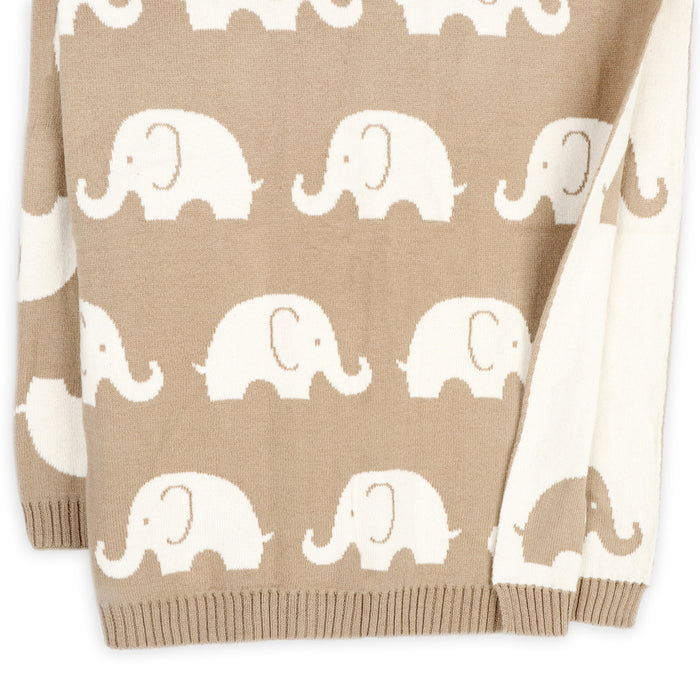 Elephant Trail - Organic Cotton Jacquard Sweater Knit Baby Blankets