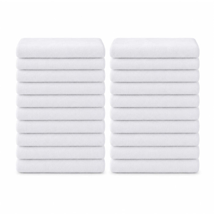 White cotton towel range showing bath towels, hand towels and face washers