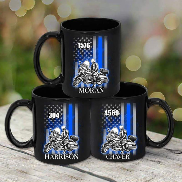 Mugs Thin Blue Line Flag - Motorcycle Officer Personalized Coffee Mug