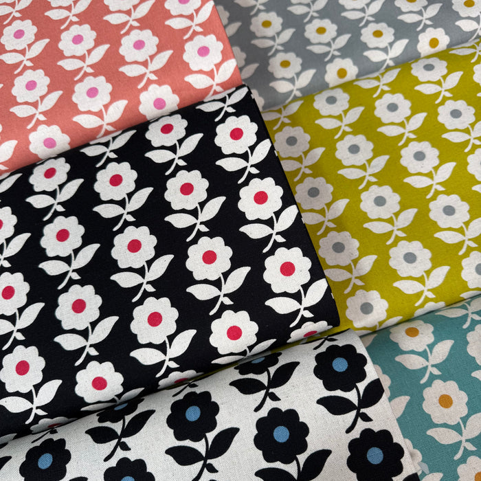 Flowers Cotton-Linen Canvas - Japanese Import - Grey/Gold/Natural