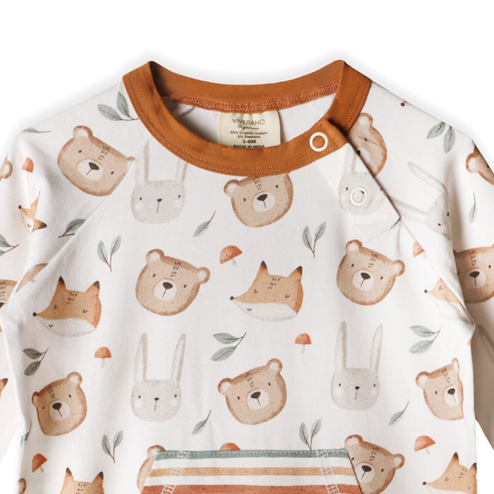 Forest Animals Bear Fox Kangaroo Pocket Baby Jumpsuit (Organic Jersey)