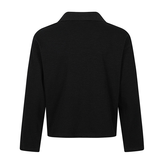 Black long-sleeve polo-collar tee shown from the back with plain solid finish