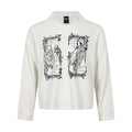 White long-sleeve polo-collar tee with gothic angel and reaper graphic on the front