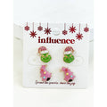 Grinch and Pink Christmas Tree Earrings